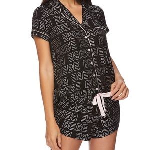 NWT BEBE Logo Button-Front Pajama Short Set, L